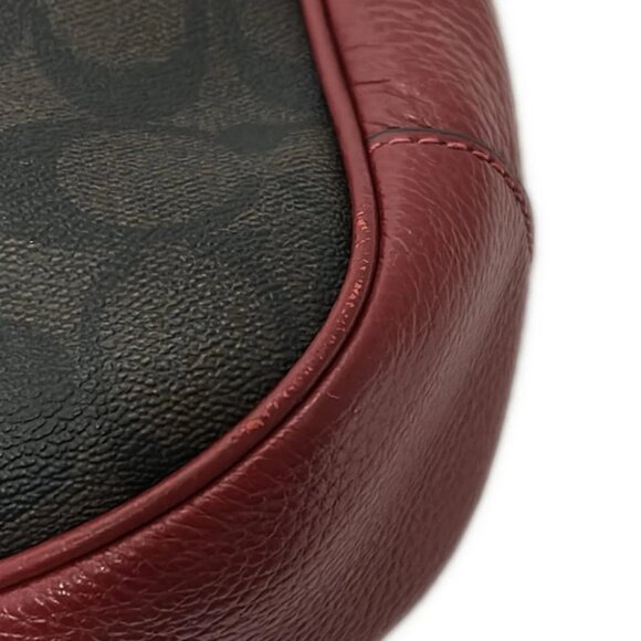 Auth COACH Signature C1649 Dark Brown Black Bordeaux PVC Leather - Shoulder Bag - Picture 5 of 8